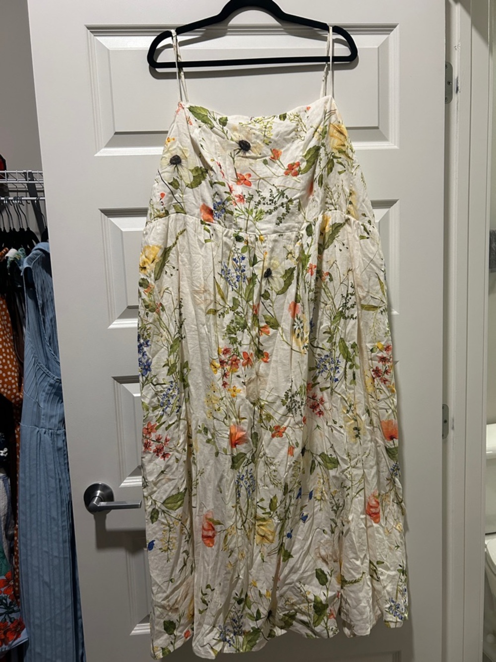 Floral Print White Spaghetti Strap Midi Skirt